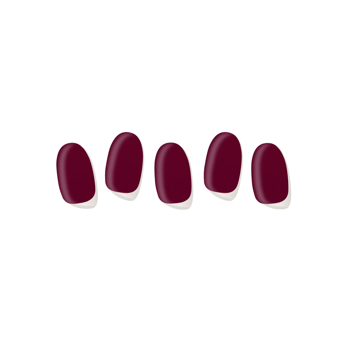 Five semi-cured gel nail strips displayed on a white background, featuring a dark cherry burgundy color.