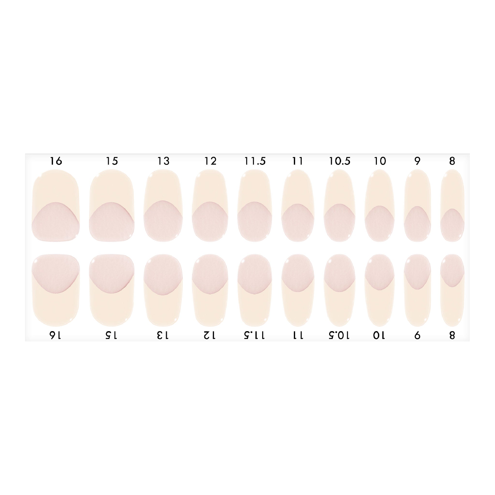 Standard size off-white French tips nail strips sheet on a white background